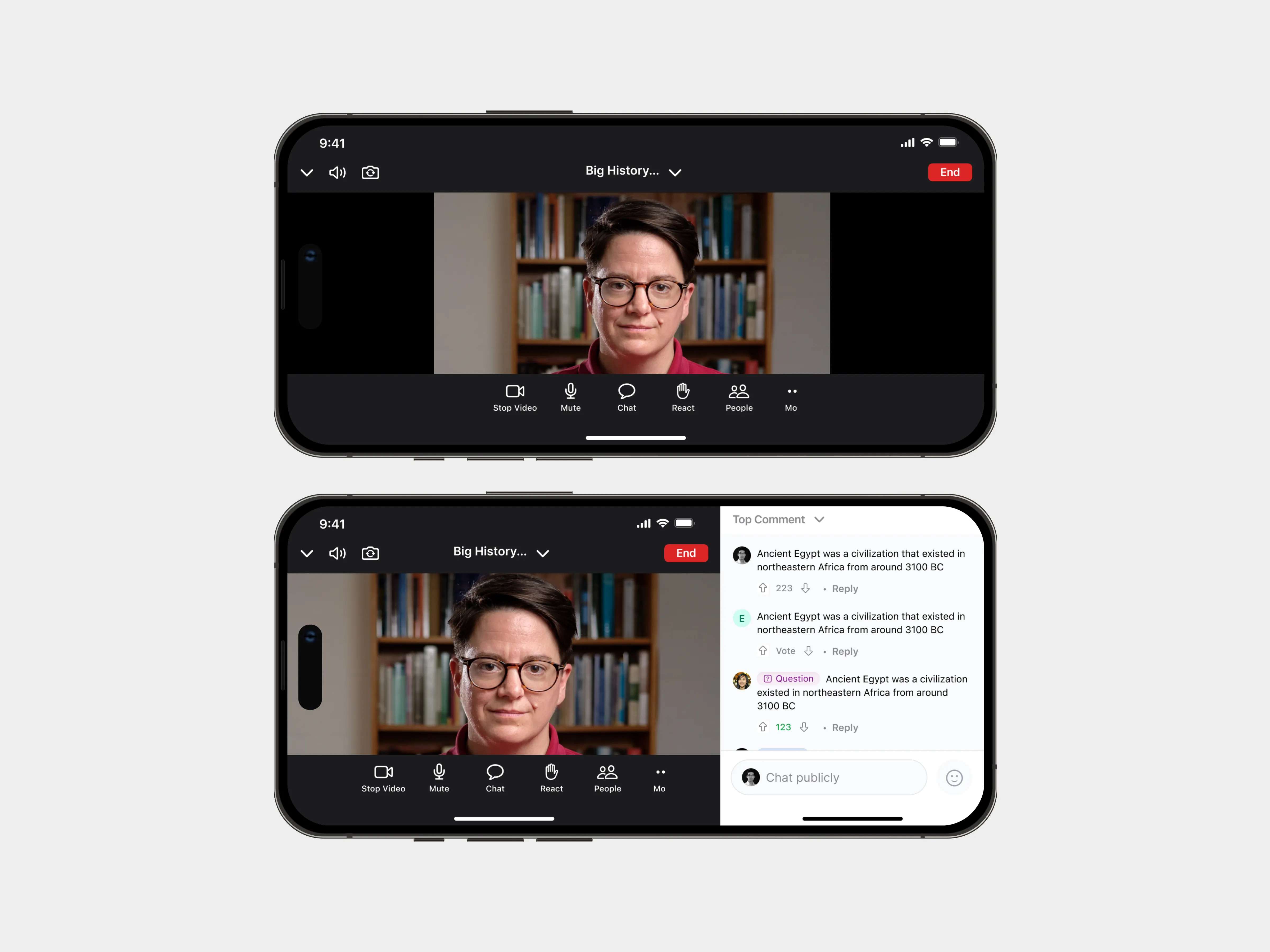 Landscape video call with controls