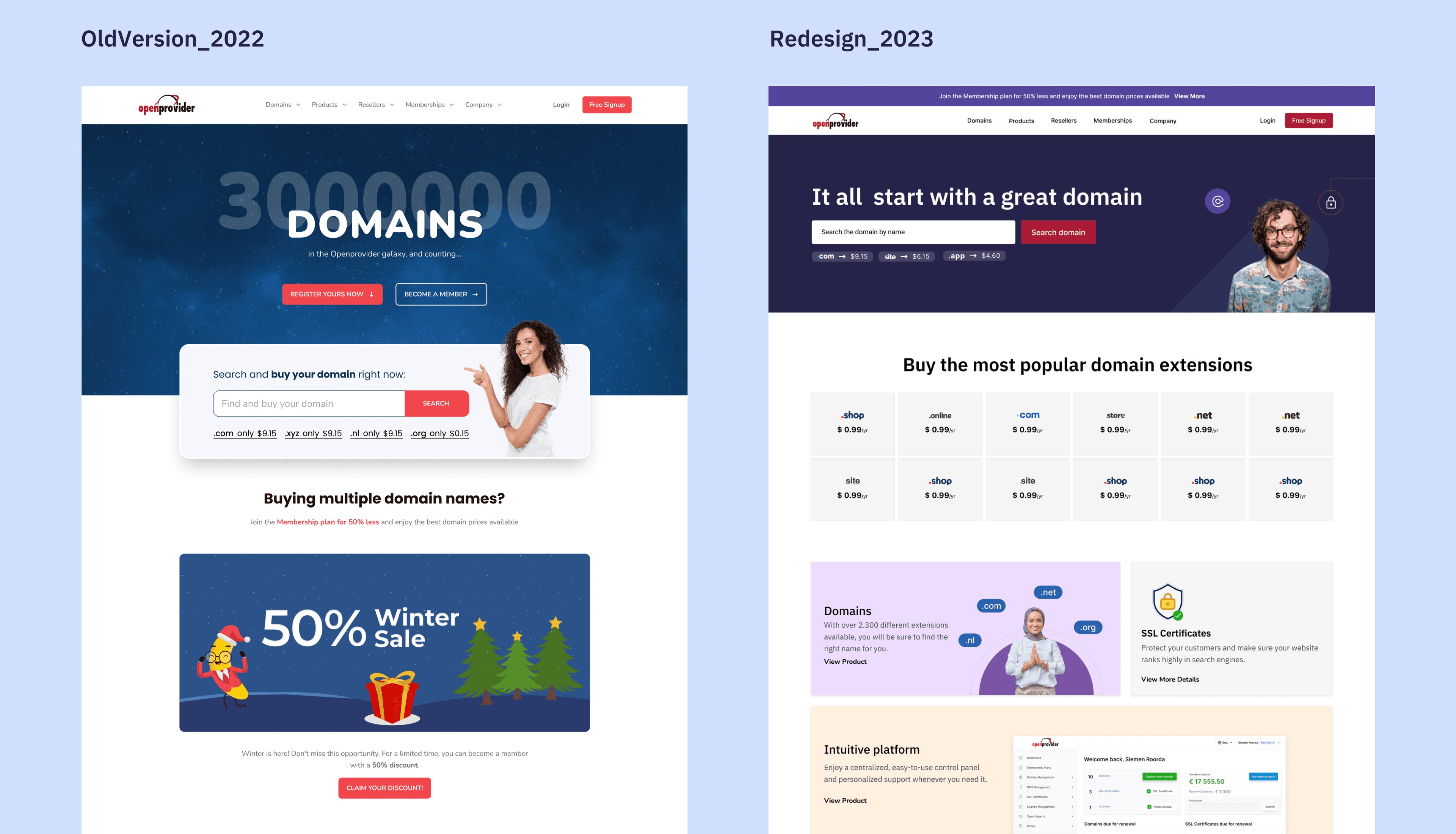 Redesigned Openprovider home page